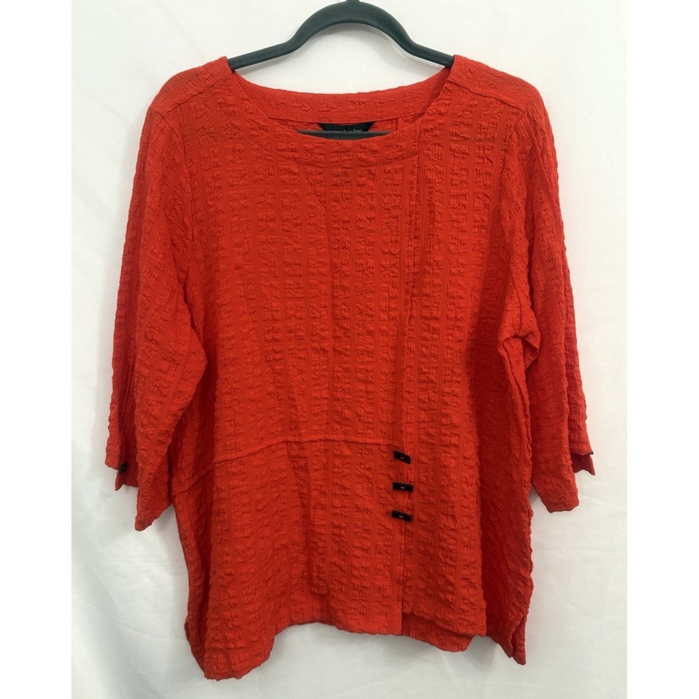 Ali Miles Orange Textured Crinkled Tunic Blouse Womens Size PL Petite 3/4 Sleeve